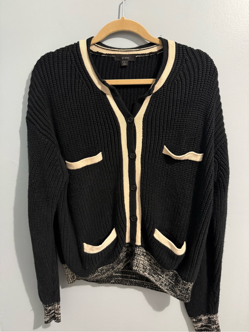 J Crew Front-pocket cotton cardigan sweater size large